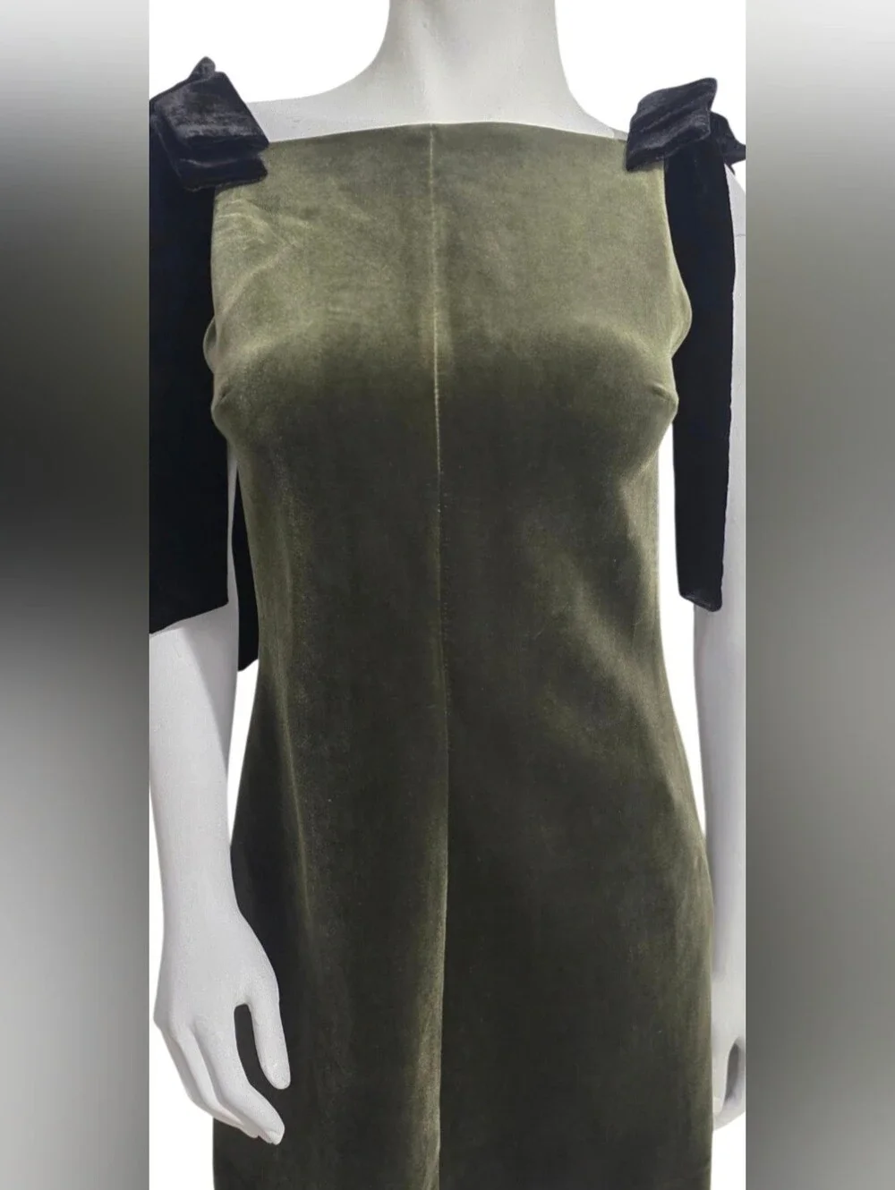 Zara Dark Olive Velvet Mini Dress with Shoulder Bows